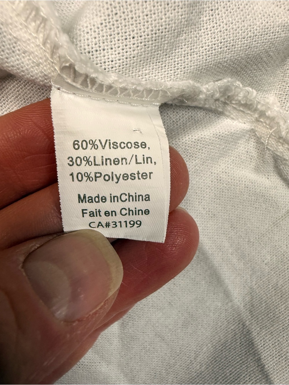 White V-Neck 3/4 Sleeve Linen Blend Tunic - Picture 7 of 8